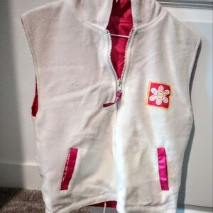 DBL Pink rain coat/ flannel Hooded Vest, reversible, girls medium size